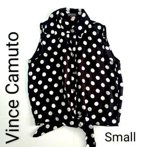 Vince Camuto Women's Sleeveless Button Up Blouse Black/White Polka Dot Small